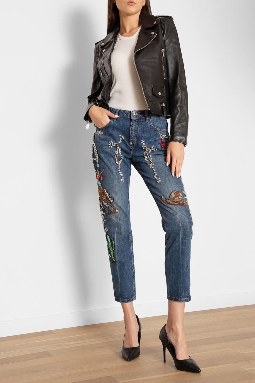 джинсы  декор кристаллами A19C WDT1263 PDE004N 08CY со скидкой