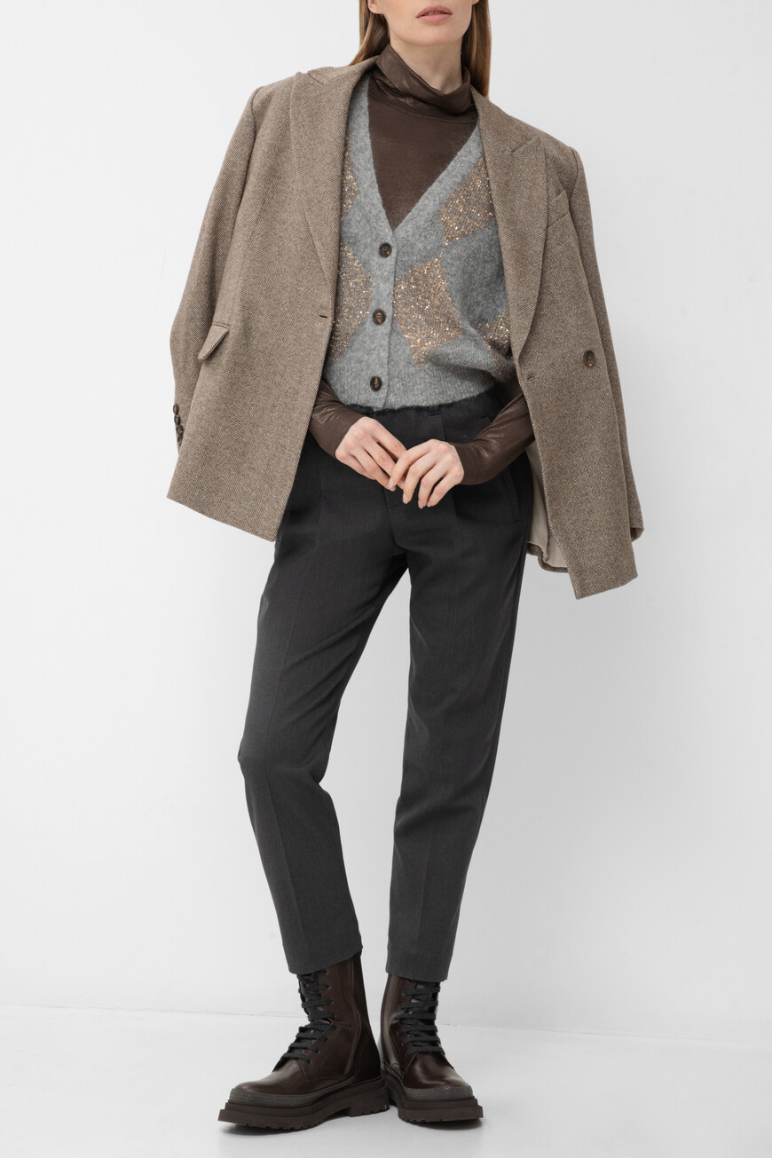 

Кардиган Brunello Cucinelli Модель Dazzling Argyle, Серый/золотой