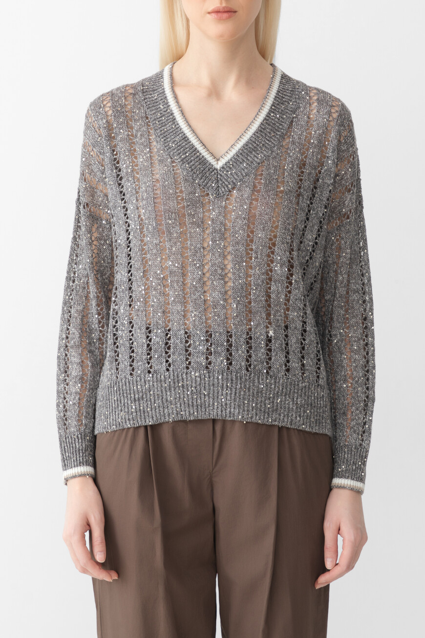 

Джемпер Brunello Cucinelli Модель Dazzling Ribbed Net, Серый