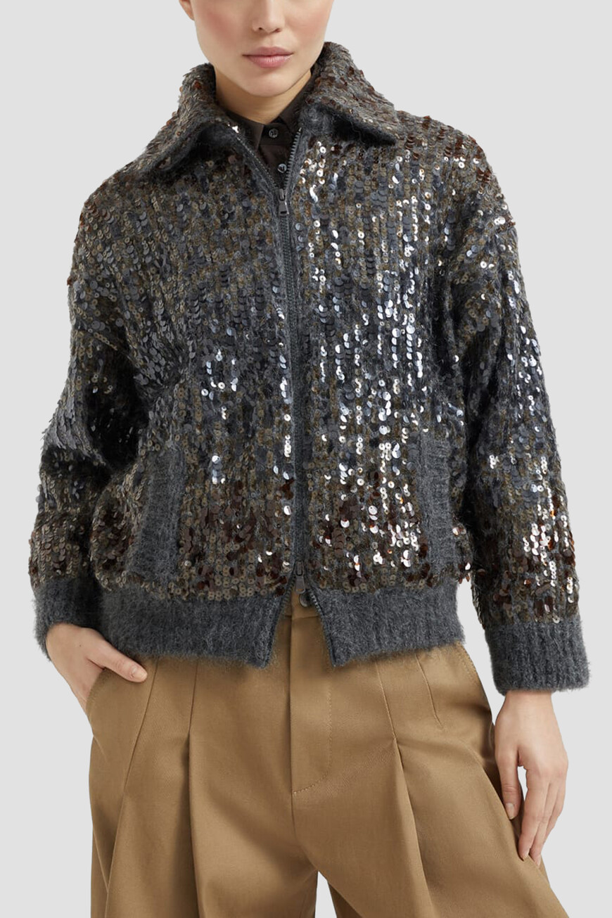 

Кардиган Brunello Cucinelli Модель Dazzling Dégradé Embroidery, Серый