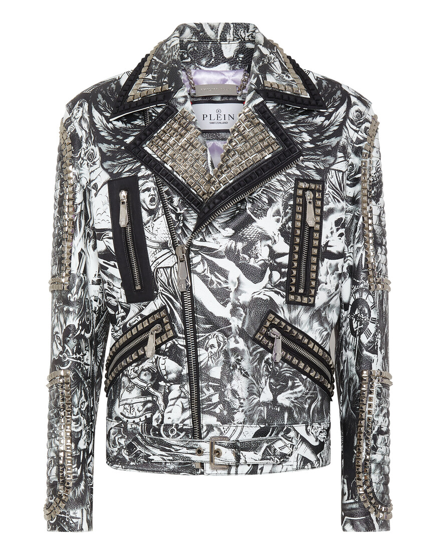 кожаная куртка  от бренда philipp plein вид слева