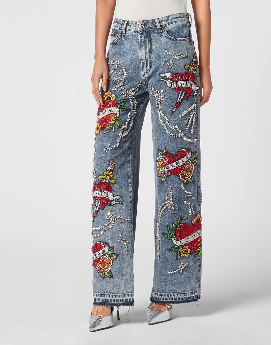 

Джинсы С Высокой Посадкой Philipp Plein, Голубой