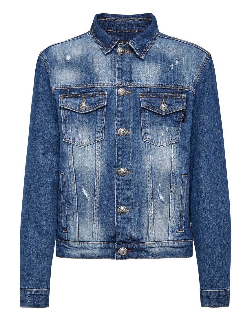 джинсовая куртка  от бренда philipp plein вид слева