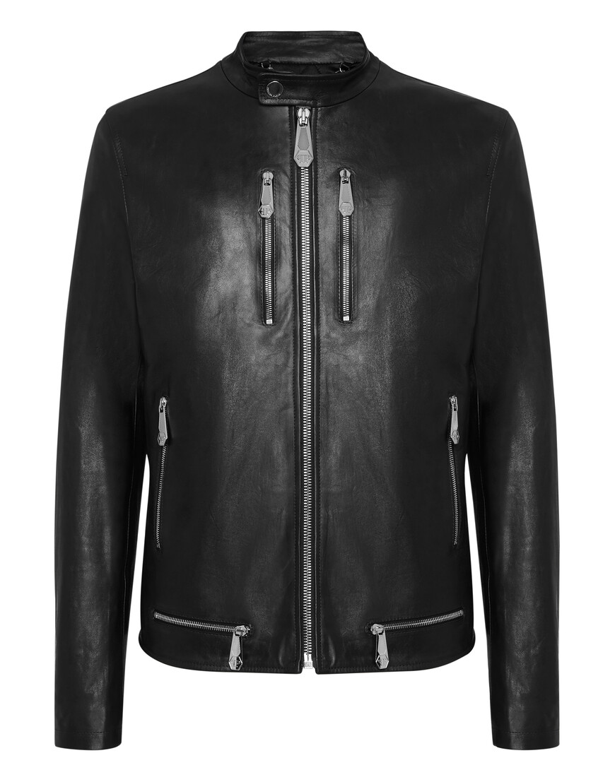 кожаная куртка  от бренда philipp plein вид слева